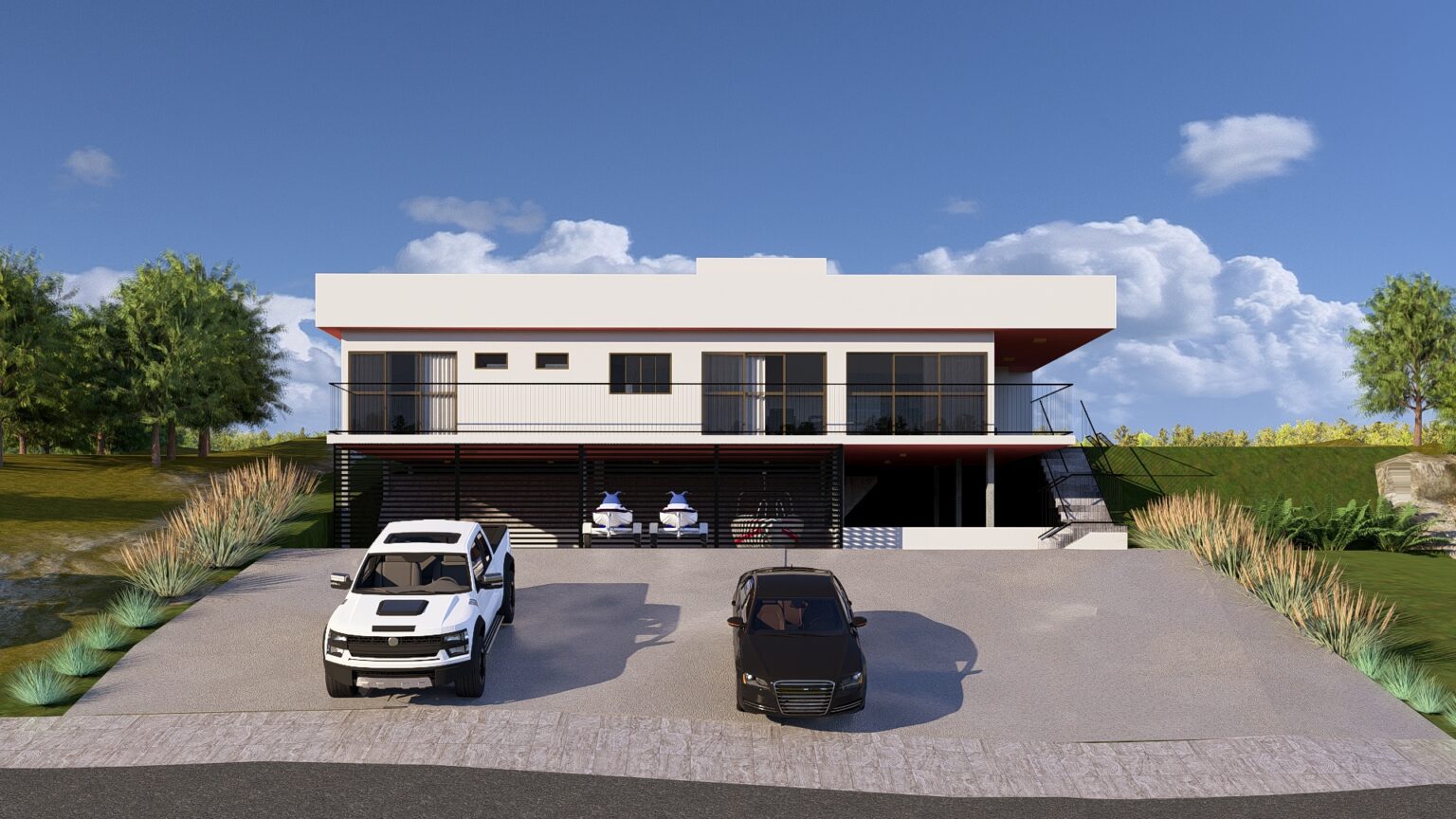 Fachada de casa residencial projetada pela 2E Arquitetura